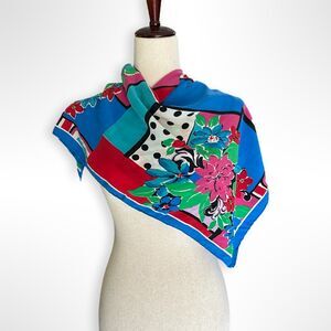 VTG 90s Sacha for Basha Silk Geometric, Dot, Floral Square Scarf